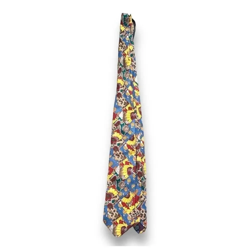 Vintage Beans McGee Sunflower Patchwork Neck‎ Tie 90s Novelty Boho Summer Floral